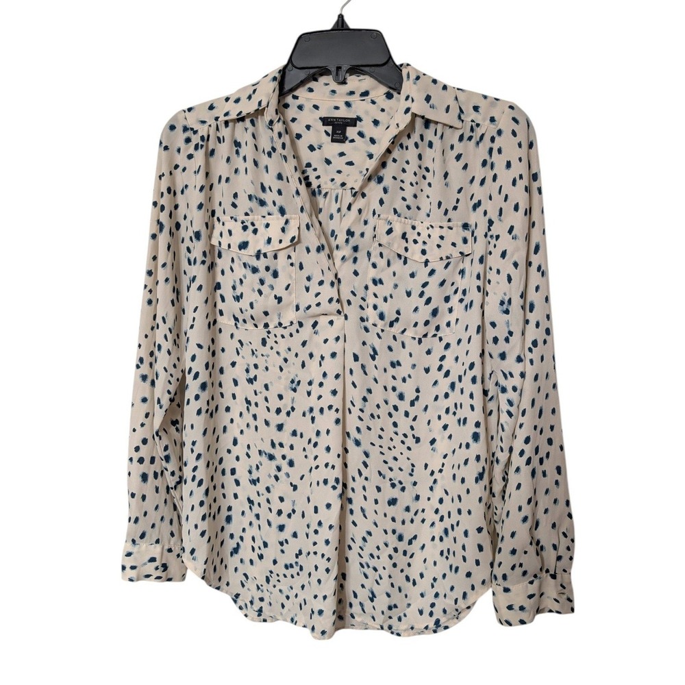 Ann Taylor Cream Speckled Abstract Print Popover Blouse Top Size XSP